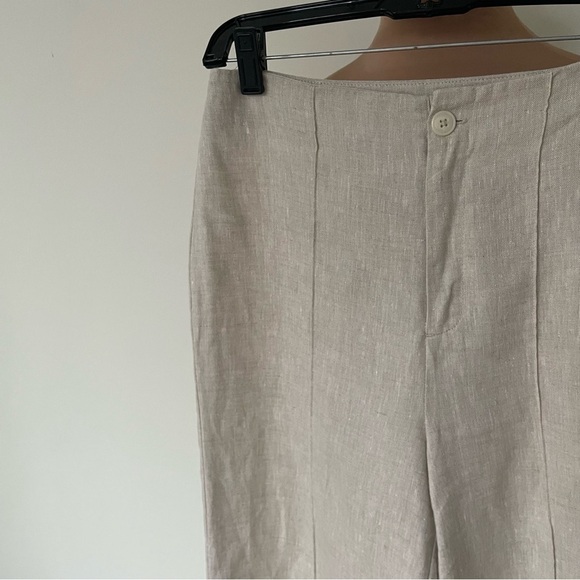 Reformation Silvie Linen Flared Wide Leg High Rise Oatmeal Beige Pants EUC Sz 4 - Picture 7 of 11
